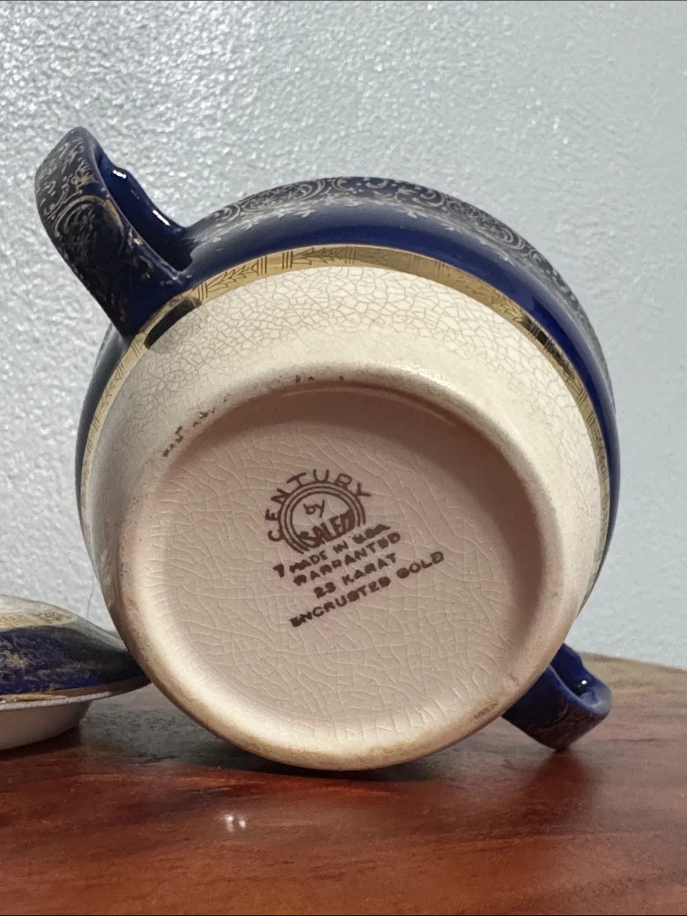 Vintage Salem Century Cobalt Blue Sugar Bowl 23K Gold Filigree Fine China w Lid